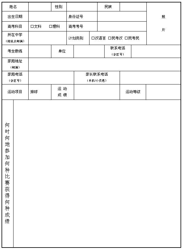 新疆農(nóng)業(yè)大學(xué)2015年招收高水平運(yùn)動(dòng)員報(bào)名表