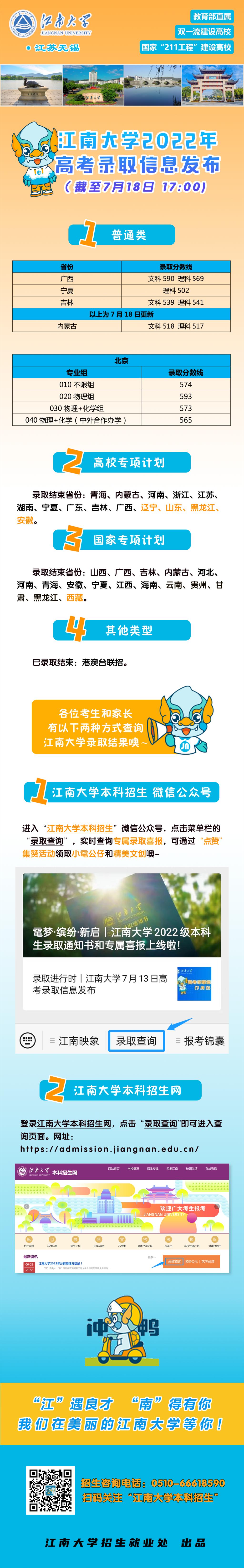 江南大學(xué)廣西、寧夏、吉林普通類錄取結(jié)束！7月18日高考錄取信息發(fā)布