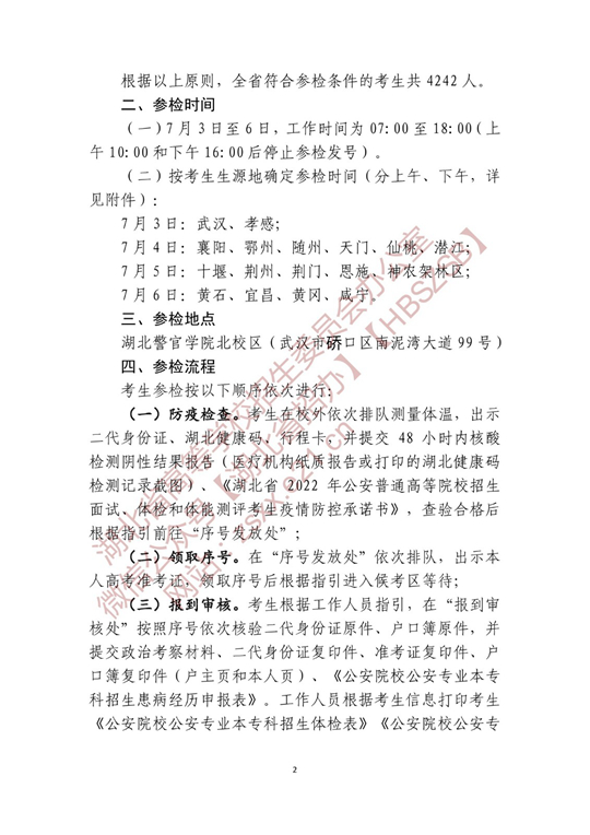 湖北省2022年公安普通高等院校公安專業(yè)招生確定參加體檢、面試和體能測評 人員名單有關(guān)事項(xiàng)公告
