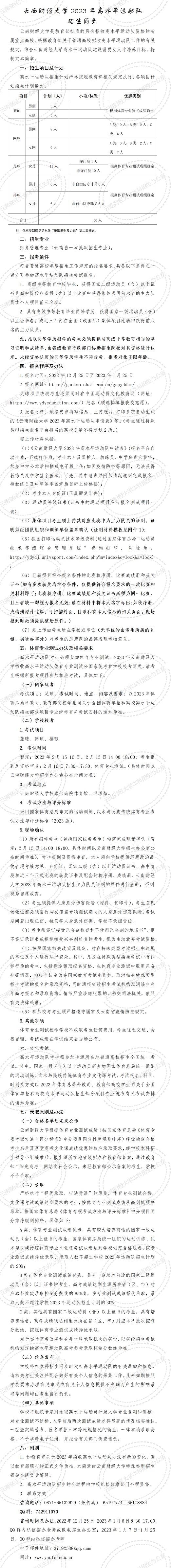 云南財(cái)經(jīng)大學(xué)2023年高水平運(yùn)動隊(duì)招生簡章