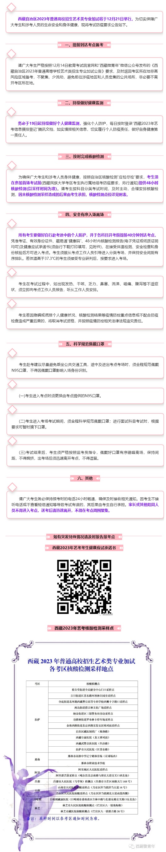 @藝考生 西藏2023年藝考防疫須知