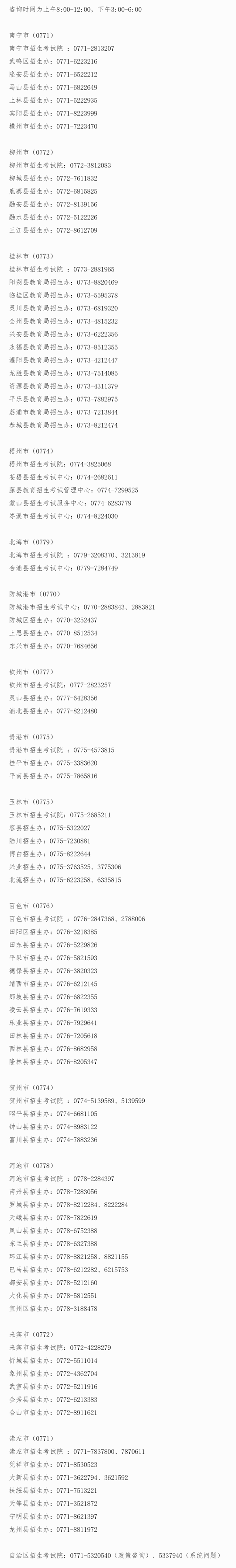 廣西：2025年高考報名期間咨詢電話