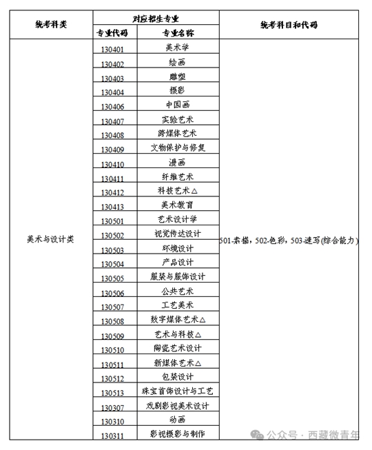 西藏自治區(qū)2025年普通高等學(xué)校招生藝術(shù)類（美術(shù)與設(shè)計(jì)類）專業(yè)報(bào)考簡介