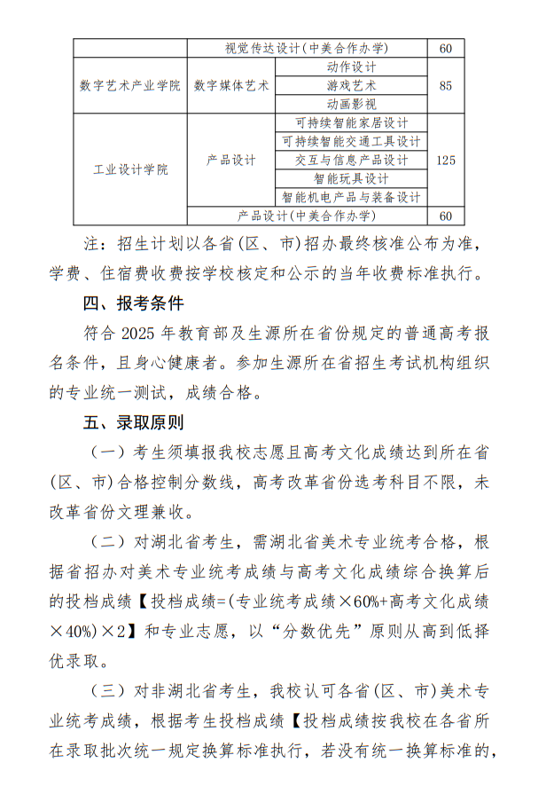 湖北工業(yè)大學2025年藝術類招生簡章