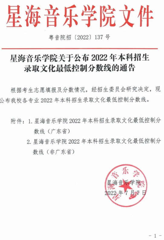 星海音樂學(xué)院2022年本科招生錄取分?jǐn)?shù)線