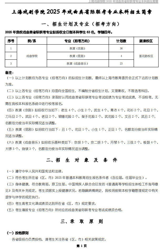 上海戲劇學院2025年戲曲類省際聯(lián)考專業(yè)本科招生簡章