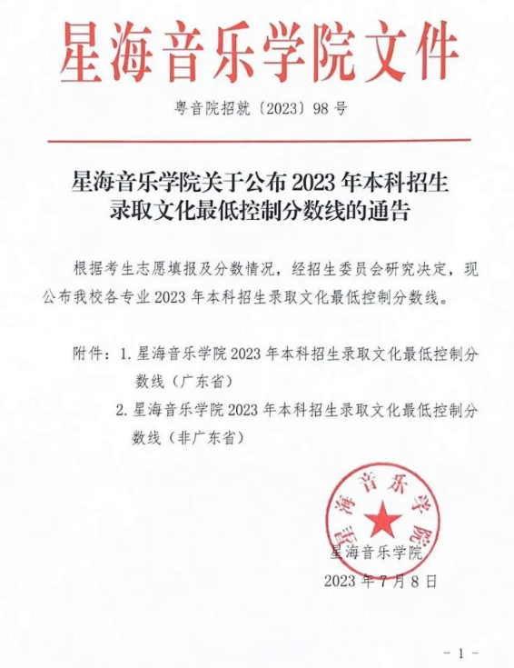 星海音樂(lè)學(xué)院2023年本科招生各專業(yè)錄取綜合/專業(yè)分?jǐn)?shù)線