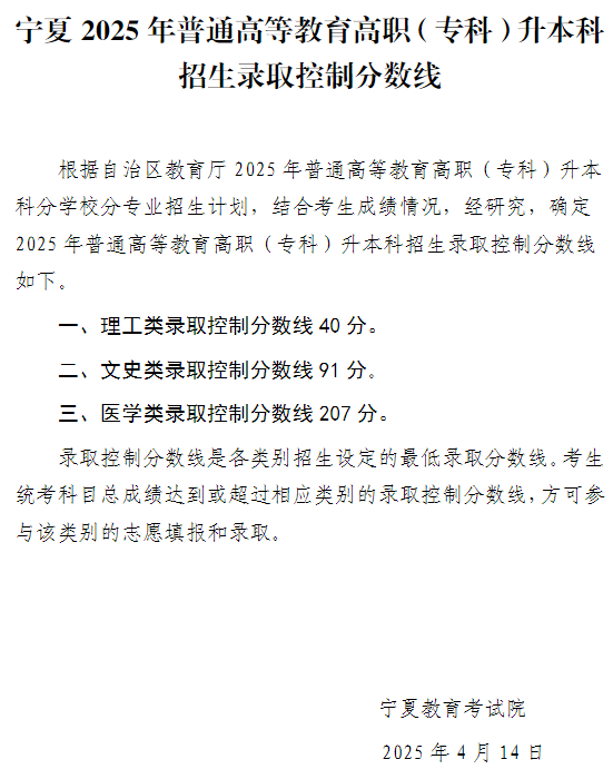 寧夏2025年普通高等教育高職（?？疲┥究普猩浫】刂品?jǐn)?shù)線