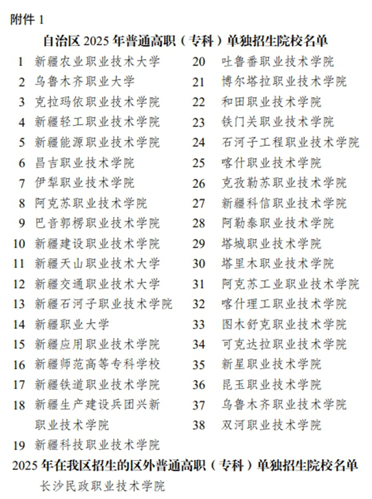 新疆：關(guān)于做好自治區(qū)2025年普通高職（?？疲﹩为?dú)招生工作的通知