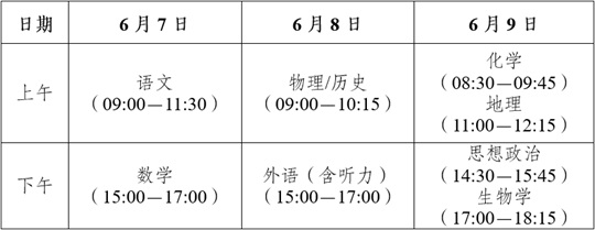 云南省2025年高考時(shí)間安排