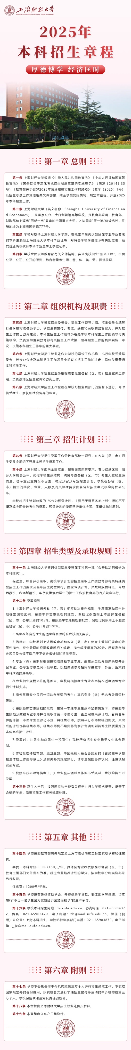 上海財經(jīng)大學2025年本科招生章程