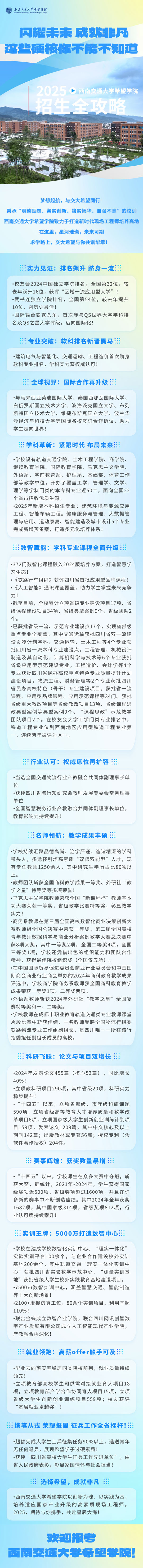 西南交通大學(xué)希望學(xué)院2025招生亮點(diǎn)發(fā)布！