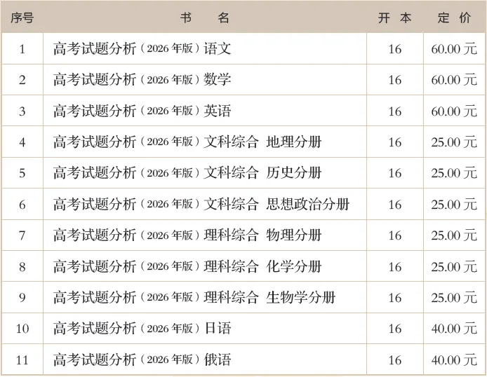 高考備考 “官方指南” 《高考試題分析（2026年版）》開啟訂購啦！